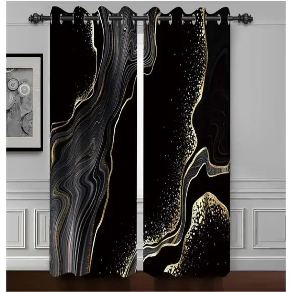 Baocicco Black and Gold Marble Window Curtains for Bedroom Living Room - Art Flu - Picture 1 of 6